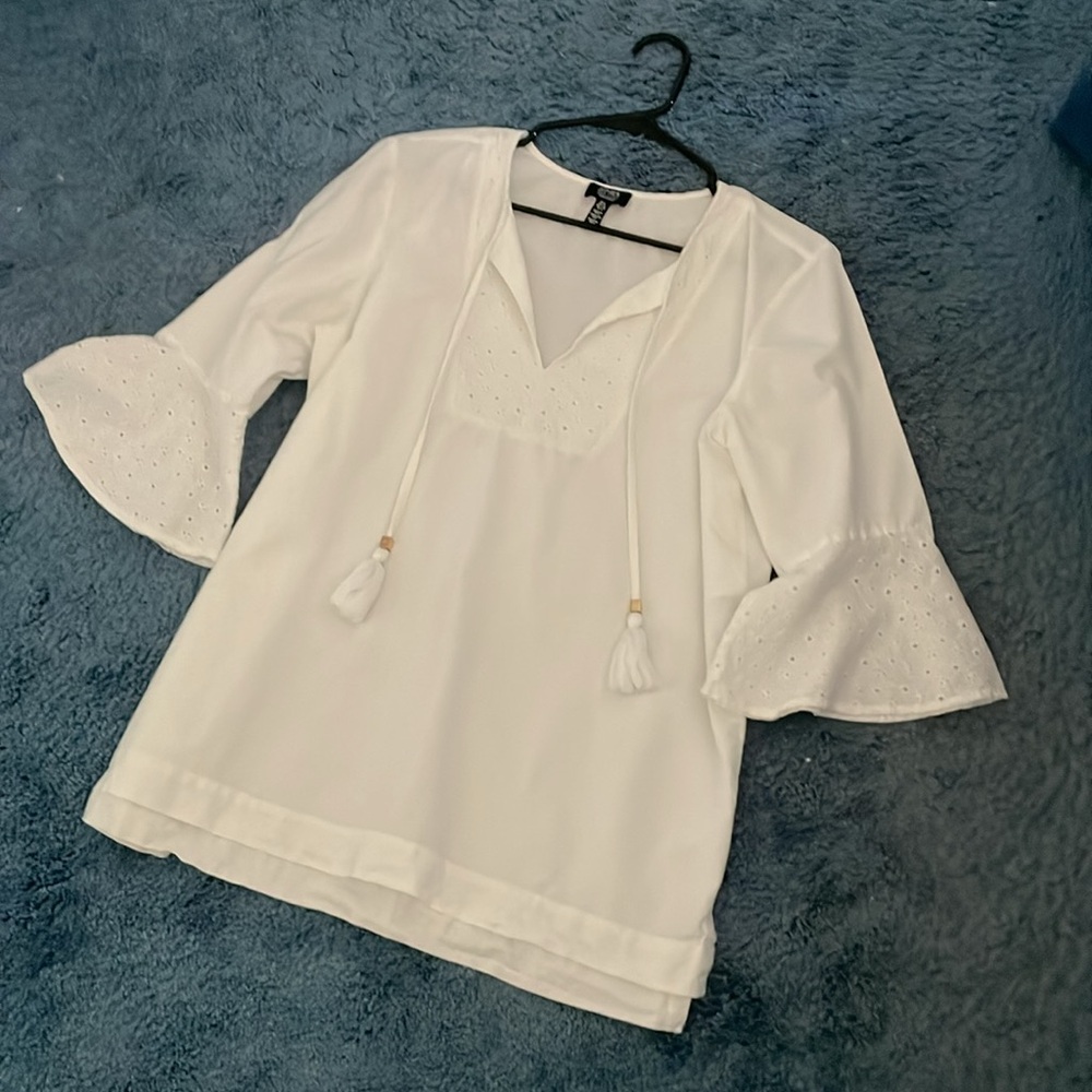 Jones New York Breezy White Cotton Eyelet Tunic Size Large